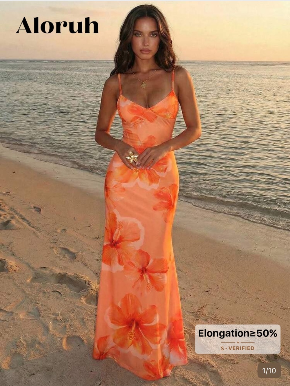 SHEIN Orange Floral Slip Maxi Dress
